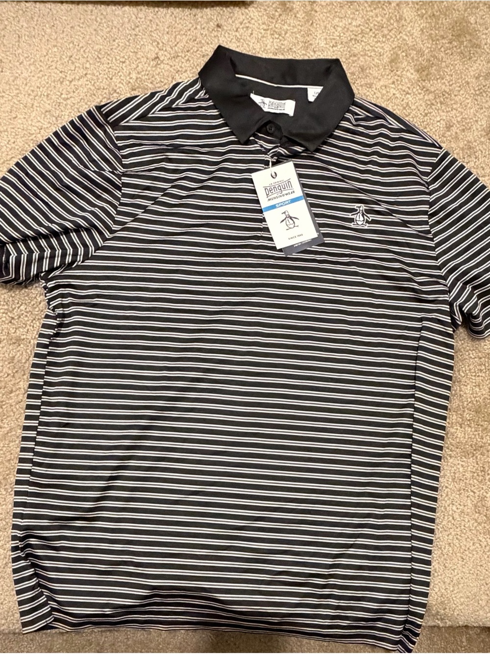 Original Penguin Black & White Horizontal Stripe Polo